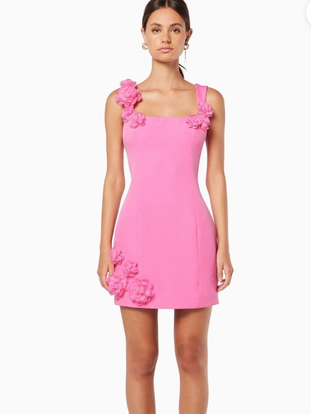 Elliatt Hot Pink Floral Appliqué Square-Neck Mini Dress